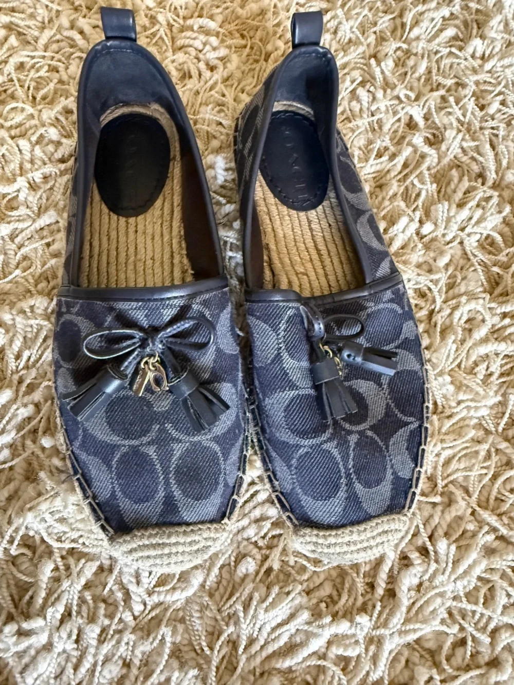 Coach Carson Womens Espadrille Flats Blue Denim Signature C Shoe Charm Size 6B